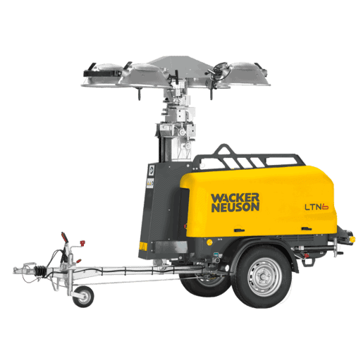 Wacker Neuson LTN6 Lystårn til utleie Wacker Neuson LTN6 lystårn på hjulhenger med fire LED-lamper på teleskopisk mast, gul og grå farge